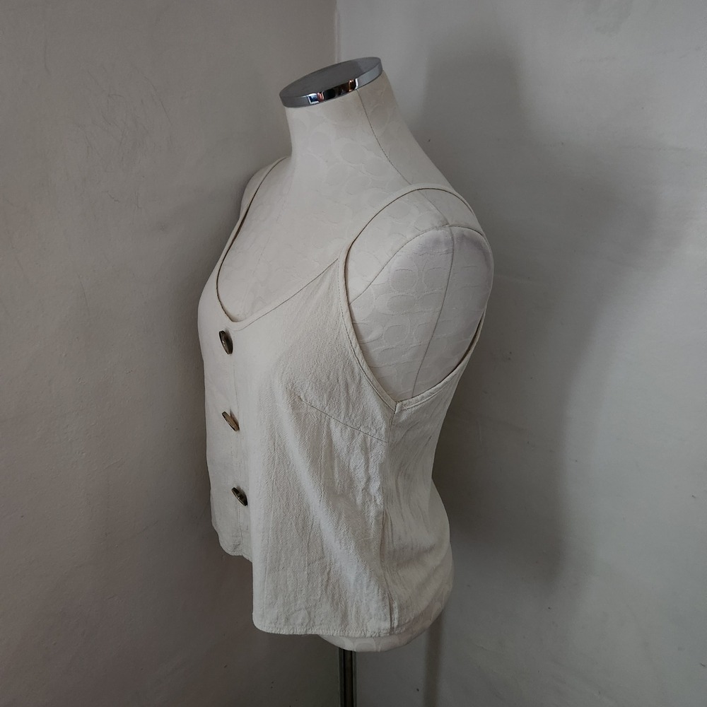 SHEIN Womens Cream Textured Button Front Camisole V-Neck Tank Top Size Medium 6 - Picture 5 of 5